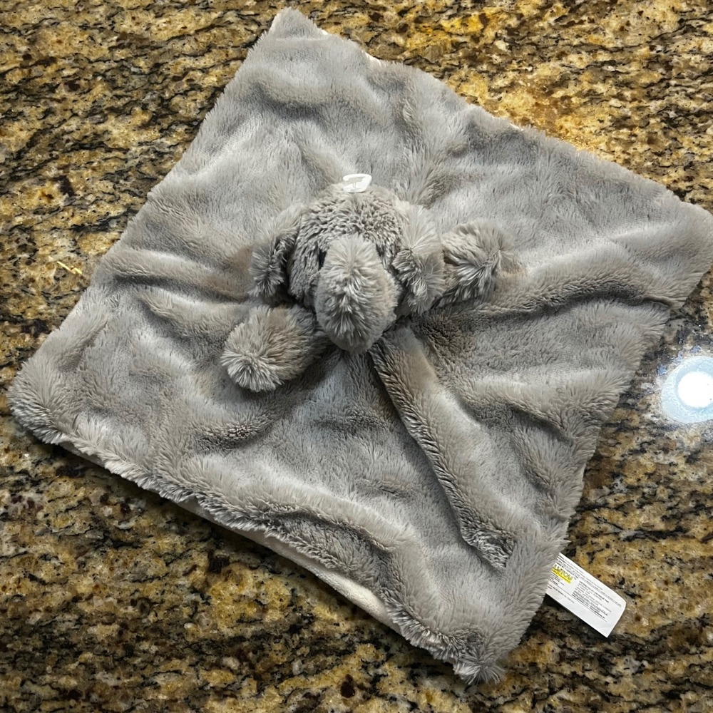 Kellytoy Grey Elephant Plush Security Blanket Lovey Faux Fur Baby Snuggler 13.5"